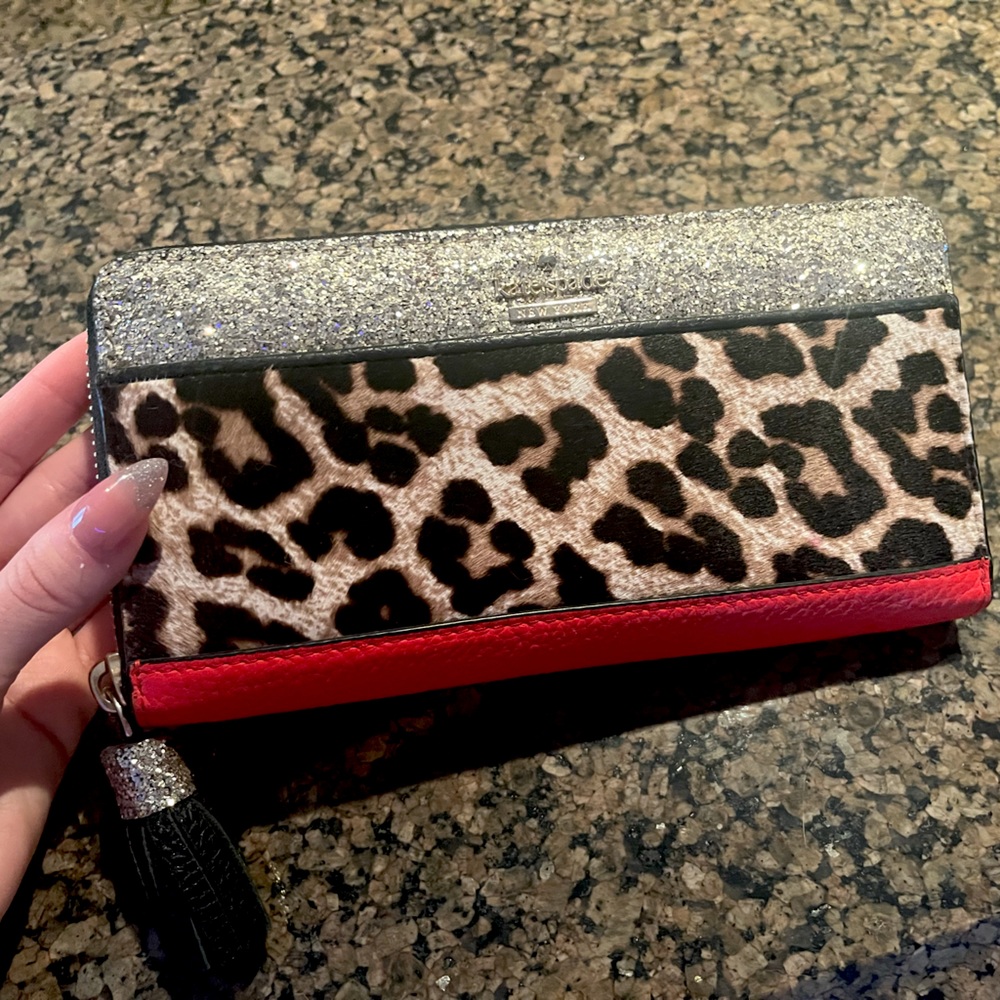 Kate Spade Lacey Leopard Calf Hair Glitter Wallet